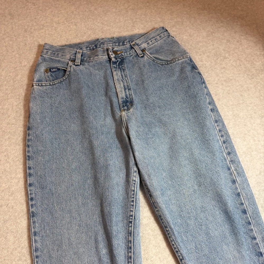Lee Women's Mom Jeans Size 14 Short Light Wash Blue High Rise Tapered Leg